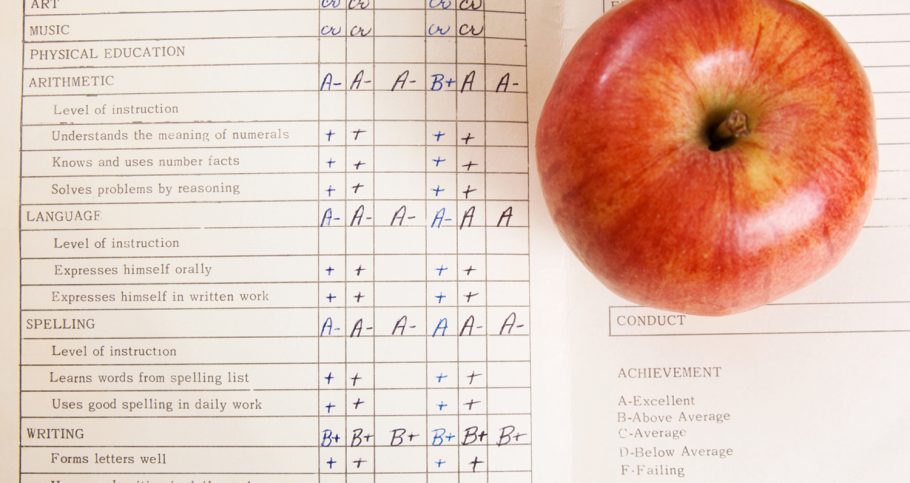 Apple on a vintage report card